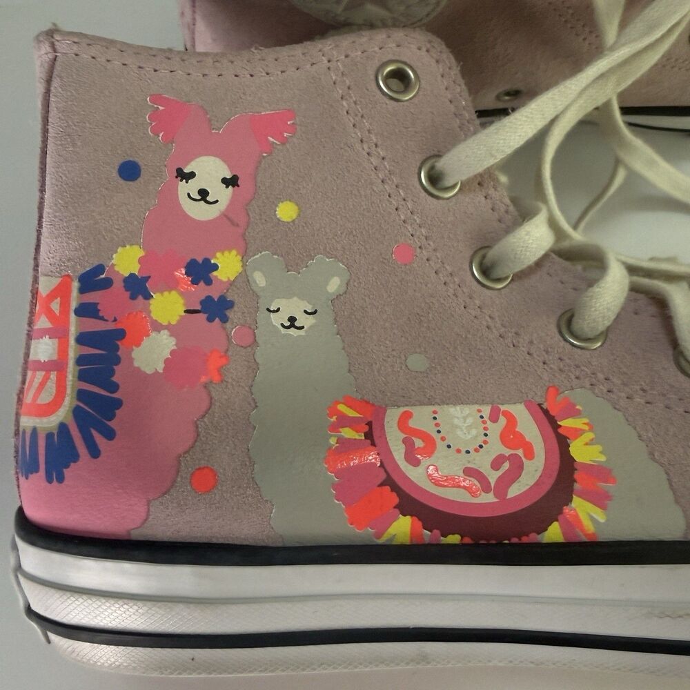 Converse Girls CTAS High Top GS Playful Llama Pink Suede Sneakers Size 5